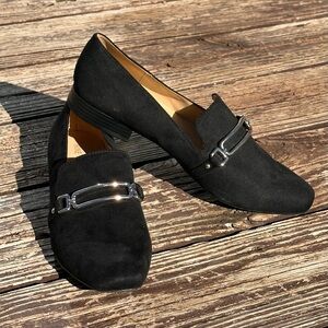 NWOB Nine West Lainee Loafers Size 8.5 Women's Black Faux Suede Silver Horsebit